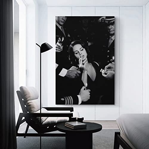 Image of YHNA Singer Lana Del Rey Black and White Poster for Room Aesthetic Poster Decorative Painting Canvas Wall Art Living Room Posters Bedroom Painting 24x36inch(60x90cm)