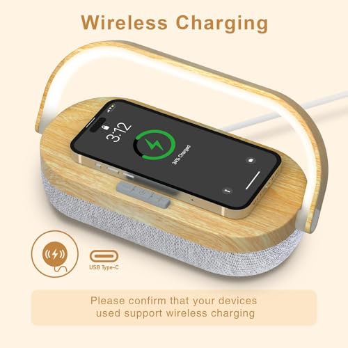 Nightstand Lamp with Wireless Charger,4 in 1 Touch Bedside Lamp Bluetooth Speaker,Portable Dimmable LED Night Light,Corporate Gifts Premium for Employees Clients,Birthday Gifts Women Wife Friend - Image 5