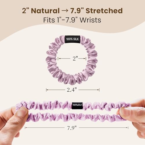 Image of THXSILK 100% Mulberry Silk Scrunchies 3-Pack, 25 Momme Mulberry Silk Hair Ties for Women, Sleek Low Profile No Damage Ponytail Holders, for Fine Hair & Everyday Use, Light Purple