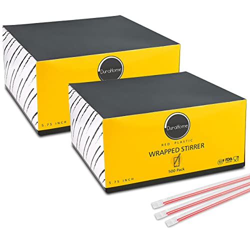 image for DuraHome Plastic Stirrer Straws Individually Wrapped 1000 Pack, Red 5.