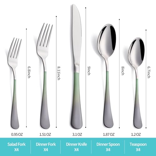 20-Piece-Green-and-Gray-Silverware-Set-for-4-180-Stainless-Steel-Flatware-Cutlery-Utensils-Set-Include-Dinner-KnivesDinner-ForksDinner-SpoonsSalad-ForksTeaspoonsDishwasher-Safe 20 Piece Green and Gray Silverware Set for 4 180 Stainless Steel Flatware Cutlery Utensils Set Include Dinner KnivesDinner ForksDinner SpoonsSalad ForksTeaspoonsDishwasher Safe