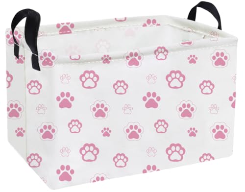 Image of Essme Rectangular Pink Baskets,Dog Basket with Handles for Room Decor, Book Bins,Shelf Basket.(Pink Dog