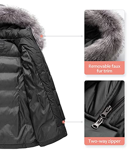 Creatmo Us Women's Fur Puffer Coats Warmest Winter Jacket Mid Length Quilted Jacket Black M #TOP5