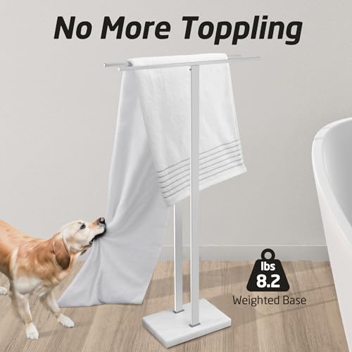 KES Standing Towel Rack with Marble Base, 37" H (Equal Height) Free Standing Towel Racks for Bathroom Floor, Fits Large Bath Towel, 18/8 Stainless Steel Polished Finish, BTH229