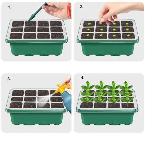 NBPLUS Seed Starter Tray with Grow Light, 5 Pack 60 Cells Seed Starter kit with Humidity Dome and Base, Plant Seedling Trays Indoor Greenhouse Gardening (Green 5 Pack) - Image 7