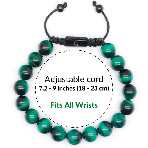 Gt Collection Men's Beaded Bracelet - Wearer With Name, Fame, Fortune, And Money – 100% Natural Wrapped - Gemstones Beaded Bracelet For Men’s Bracelet (Green Tiger Eye Stone) #TOP5
