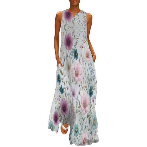 Robe d'été col V fleurs sauvages imprimée pour femme chic