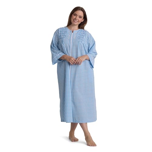 Image of Miss Elaine Long Seersucker Women's Robe, Pockets and Zipper with Front Embroidered Trim, Sleepwear & Loungewear