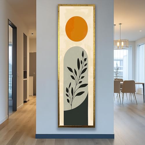Impression abstraite soleil et feuilles pour un salon chaleureux