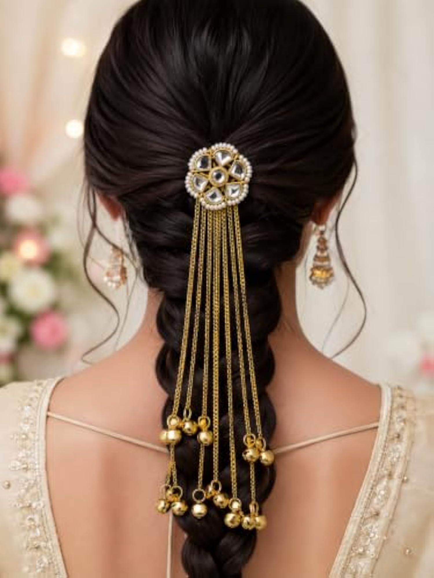 Plated Kundan & Pearl Hair Clip Latkan for Bridal Styles