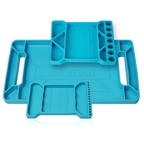 DURATECH Flexible Tool Tray, Silicone Tool Holder for Mechanics Storage, Heat and Chemical Resistant Tool Organizer for Automotive, Industry and Household(3pack blue)