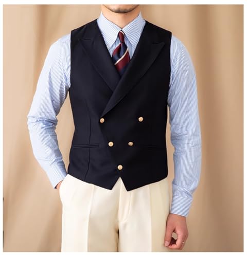 Mens Double Breasted Suit Vest Lightweight Waistcoat Slim Fit Casual Formal Dress Vest3