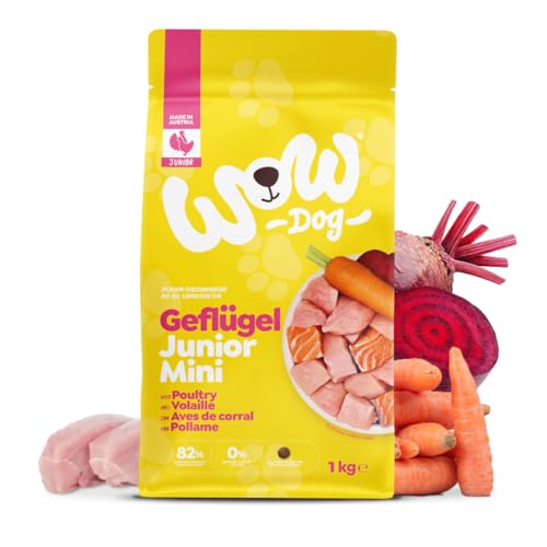WOW Dog Welpen-Trockenfutter Minis mit Geflügel | für Junge Hunde, 37% Fleischanteil, getreidefrei | 1 kg