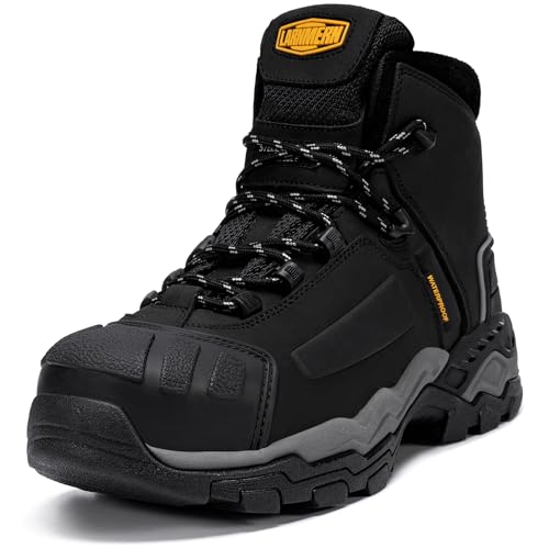 LARNMERN Imperméable Chaussures de Sécurité Hommes Large Montantes SRC WR Chaussures de Travail Bottes Antidérapant Antistatique Confort Construction (Noir...