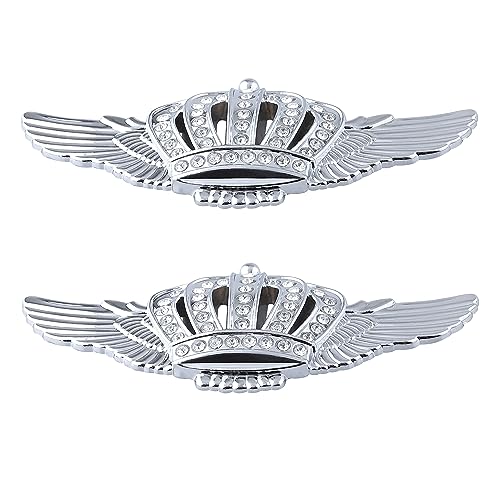 Image of Wing Crown Emblems,Crystal Diamond Crown Car Stickers Decals Decoration for Car SUV Window Laptops Luggage (Silver)
