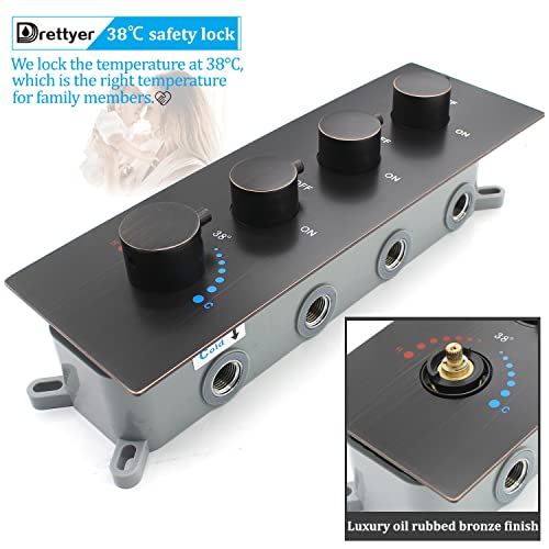 Modern Thermostatic 4 Handles Shower Diverter Valve, Concealed Brass 3 Outlets Mixer Mixing Shower Valve Rough-In Faucet Valve Kit Can Control Flow, Oil-Rubbed Bronze Finish #TOP4