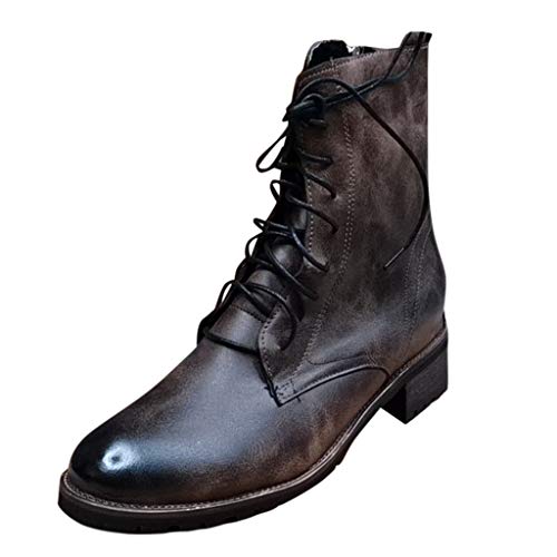 Herren Stiefel Kolylong Männer Retro Winter Mittlere Stiefel mit Seitlicher Reißverschluss PU Leder Reitstiefel Ritterstiefel Schnüren Stiefel Motorradstiefel Flache Freizeitstiefel Winterschuhe