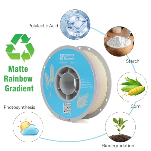 Image of TECSONAR Matte Gradient PLA 3D Printer Filament 1.75mm, Matte Rainbow PLA 1kg Spool (2.2lbs), Dimensional Accuracy + /- 0.02 mm,Lollipop Color