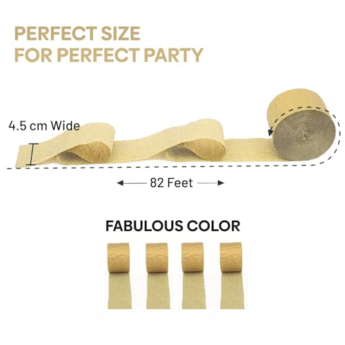 Image of 4 Gold Streamers, 328ft Pack of Crepe Paper Party Decorations | Each roll is 82 ft long and 1.8 Inch wide ideal for Birthday Party Decor, Wedding Decorations and Summer Parties