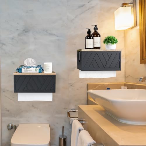 Jorkol PAPER TOWEL HOLDERS Set Of 2 Paper Towel Dispenser Wall Mount, Paper Towel Holder Wall Mounted With Lid, Solid Wood Commercial C-Fold thumb #4