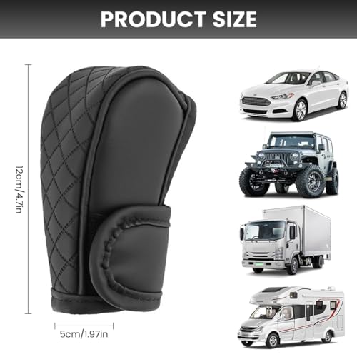 Image of STHIRA Premium PU Leather Car Gear Knob Cover Fashionable Anti-Slip, Durable & Universal Fit Car Gear Cover Protects Against Scratches /Wear, Enhances Car Interior, Black Color, 12 * 9 * 5cm