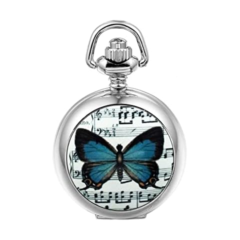 JewelryWe Music Note Butterfly Pendant Watch Necklace Cover