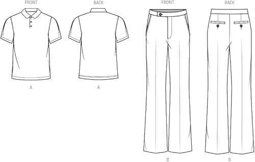 Miniatura 3 de Know Me Camisa polo de manga corta para hombre y pantalones acampanados ajustados con patrón de costura, código de diseño ME2035, tallas