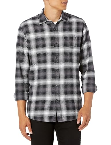 Image of Amazon Essentials Men's Regular Fit Long-Sleeve Flannel Shirt, Soft Brushed Cotton, Lightweight yet Warm