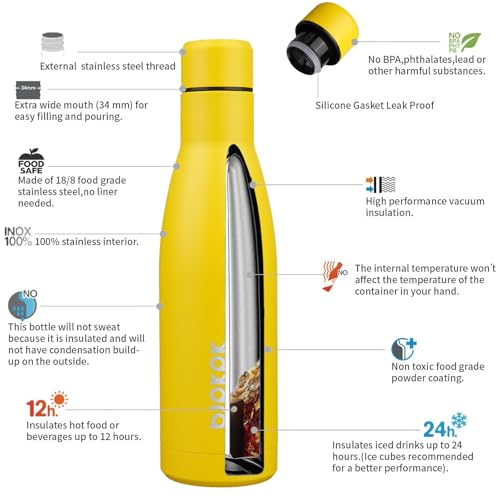 Image of BJPKPK 17oz Skinny Insulated Water Bottle, Stainless Steel Flask