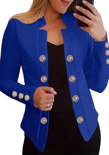 YINGLOP Womens Slim Fit Wear to Work Jackets Solid Color Business Blazer Notch Lapel Basic Jacket Royal Blue L