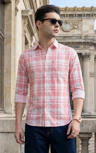 Image of IndoPrimo Men's Checked Slim Fit Casual Shirt Premium Cotton Full Sleeve Plaid Shirt with Chest Pocket Stylish Summer & Office Wear