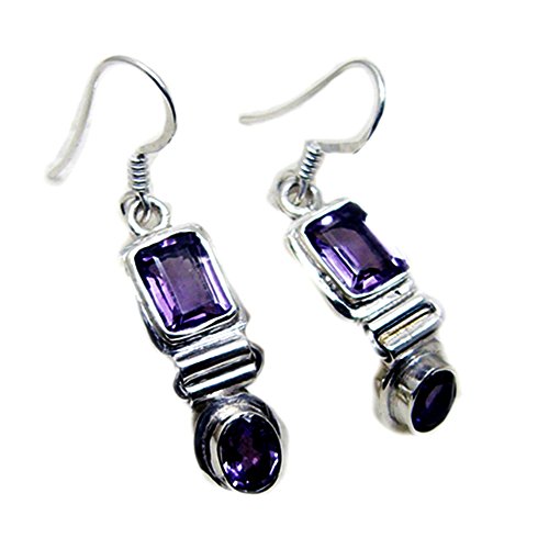 Boucles d'oreilles améthyste argent rectangle pendantes astrologiques femme