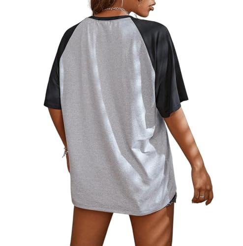 Remidoo Womens Short Sleeve Oversized T Shirt Color Block Crew Neck Casual Tee Tops3
