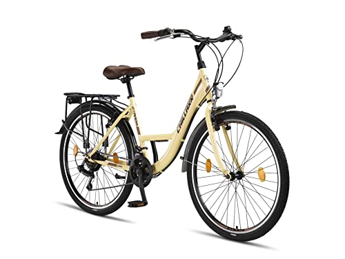 Chillaxx Bicicleta Strada Premium City Bike en 26 y 28 pulgadas – Bicicleta para niñas, niños, hombres y mujeres – 21 velocidades – Bicicleta holandesa Citybike (freno V beige, 26 pulgadas)