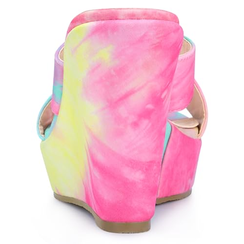 Allegra K Women's Tie Dye Crisscross Strap Wedges Slip on Wedge Heel Platform Sandals3