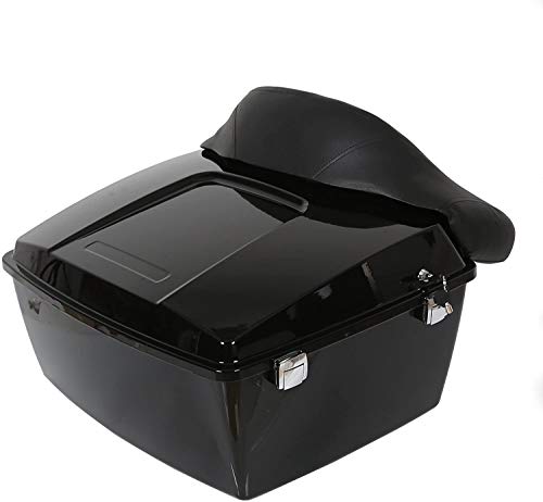 Image of ECOTRIC Motorcycle Trunk W /Backrest Pad Compatible with 1997-2013 Harley Davidson Touring Electra Glide Road King Touring Luggage Storage Box Black (Chrome Latches)