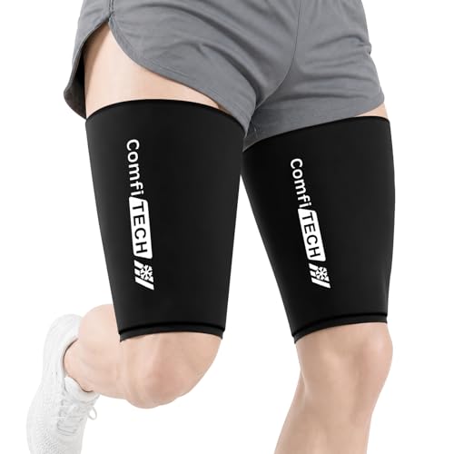 ComfiTECH Thigh Ice Pack Wrap for Injuries Reusable, Hamstring Compression Sleeve for Runners, Cooling Quad Braces for Post-Workout Muscle Recovery, Adductor Comfort, Medium, 2 Packs