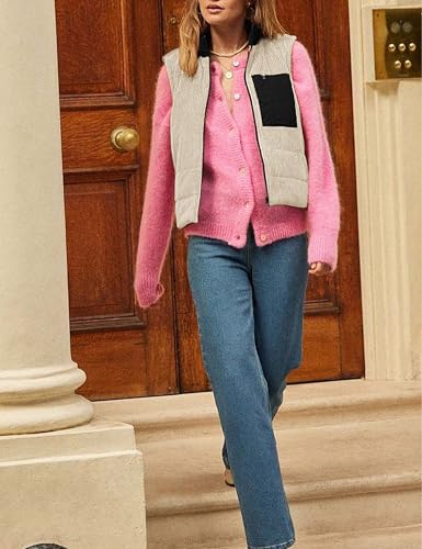 Women Corduroy Puffer Vest Cropped Sleeveless Jacket Puffy Stand Collar Gilet Coat Zip Up Outwear with Pockets4