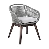Armen Living Tutti Frutti - Silla de comedor moderna para interiores y exteriores, madera de eucalipto oscuro con cuerda gris y cojín gris