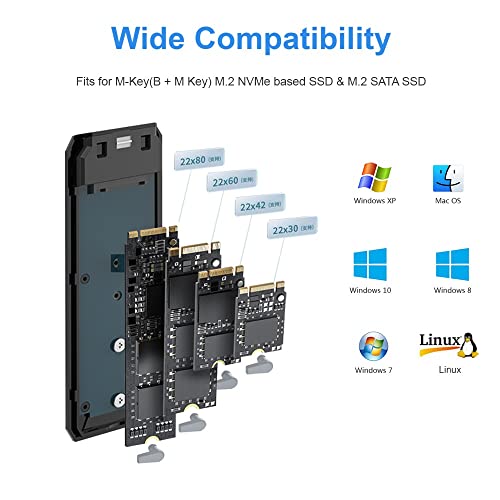 Image of GODO RGB M.2 PCIe NVMe /SATA SSD External Enclosure,Portable USB C to M.2 Nvme Sata Adapter Tool Free,10Gbps 3.1 /3.2 Gen 2, Support UASP Trim for M (B+M) Key