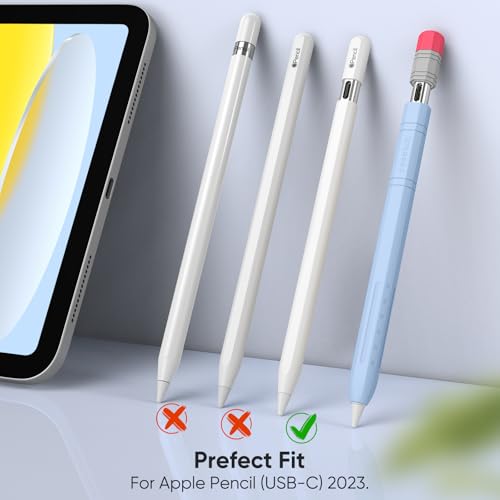 Image of Fintie Silicone Sleeve for Apple Pencil (USB-C), Light Pen Skin Case Cover Soft Protective Anti-Slip Pencil Grip Holder, Supports Magnetic Attachment, Sky Blue