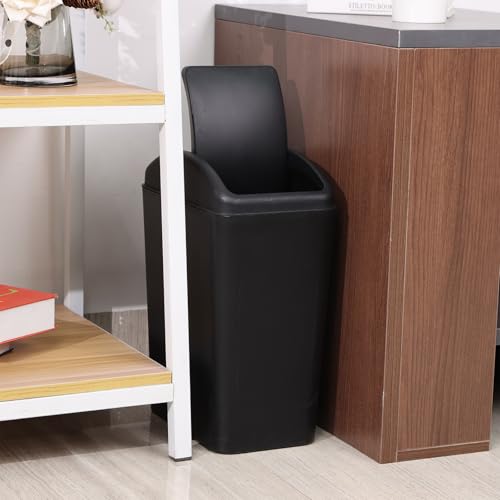 Image of 1 Pack Plastic Trash Cans with Swing Lid, Swing Garbage Can, 4.2 Gallon, Black