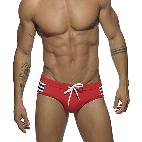 UXH Mens Swimsuit Briefs Padded Swimwear Male Sexy Fashion Swimming Bikini Board Beach Surfing Swim (Red, Tag XL (US L))