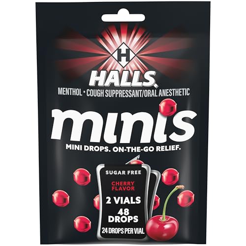 HALLS Minis Cherry Flavor Sugar Free Cough Drops 48 Drops
