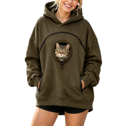 Womens Hoodies Pullover Cat Pouch Fuzzy Plush Hooded Comfy Y2k Hoodie - image 2