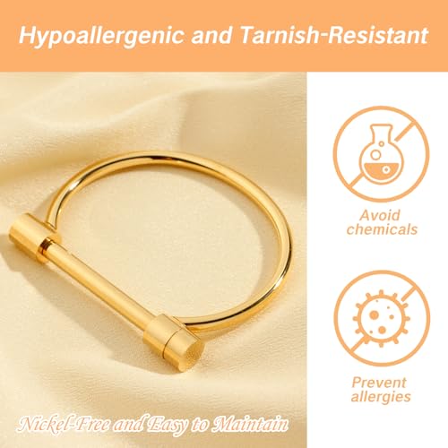 Screw Bracelet for Women Men Stylish Titanium Steel D Shape Bar Screw and Shackle Cuff Bangle BraceletLove Screwball Bar Bracelets in Unisex Design (Gold)3