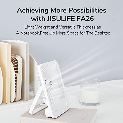 JISULIFE Desk Fan Small Quiet USB Fan, Rechargeable Portable Mini Fan, 180°Tilt Folding Personal Fan, 4 Speeds Strong Wind Battery Table Fan for Home Office Travel Outdoor-White