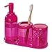 Produktbild iDesign Badezimmer Aufbewahrung, 4-teilige Badgarnitur aus robustem Kunststoff, Set aus Seifenspender, Zahnbürstenhalter, Behälter mit Deckel und Ablage, pink