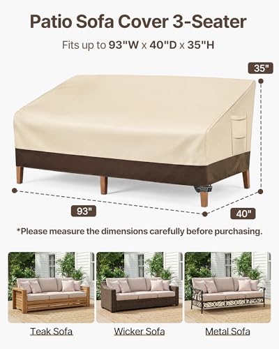 Image of Vailge Heavy Duty Patio Sofa Cover, 100% Waterproof 3-Seater Outdoor Sofa Cover,Lawn Patio Furniture Covers with Air Vent and Handle,93 inch Wx 40 inch Dx 35 inch H,Beige&Brown