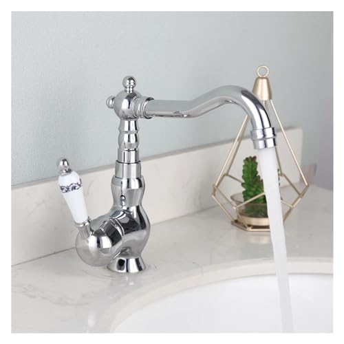 Grifo para lavabo de baño cromado con un solo mango de cerámica Style D 5